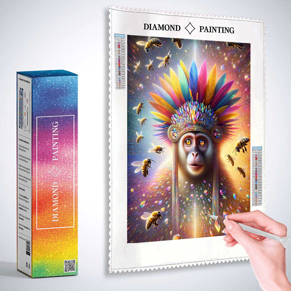 2+1 gratis! |  Diamond Painting - Affe mit Federschmuck