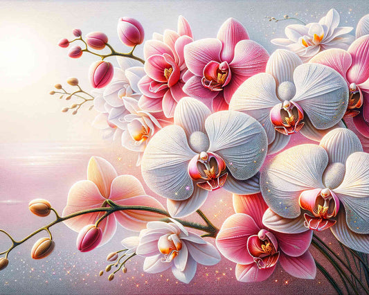 2+1 gratis! |  Diamond Painting - Pink und weiße Orchideen
