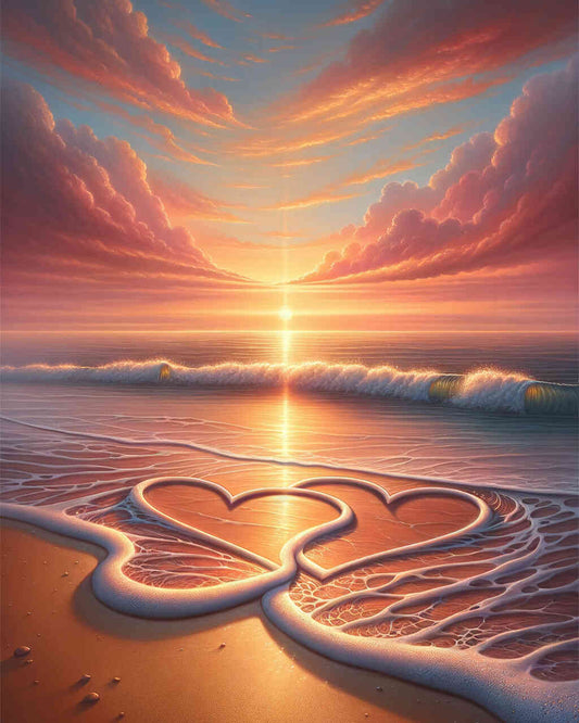 2+1 gratis! |  Diamond Painting - Zwei Herzen am Strand