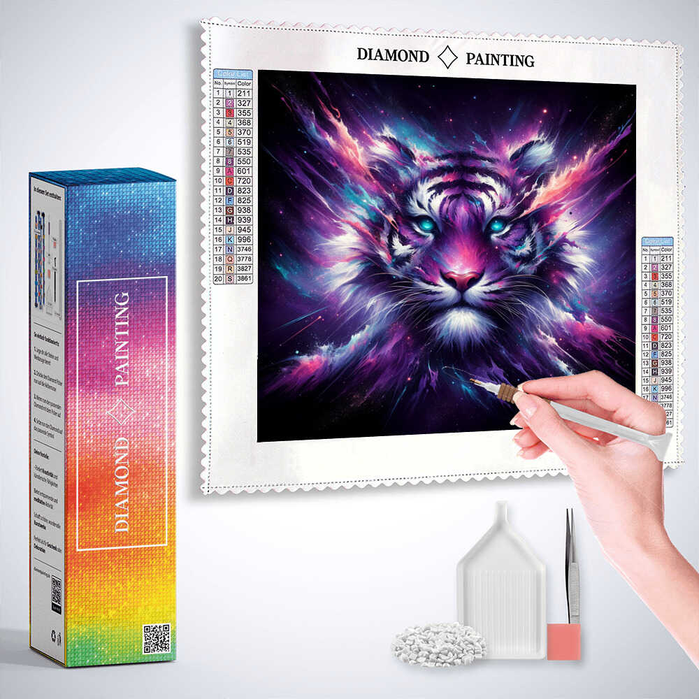 2+1 gratis! |  Diamond Painting - Lila Sternen Tiger