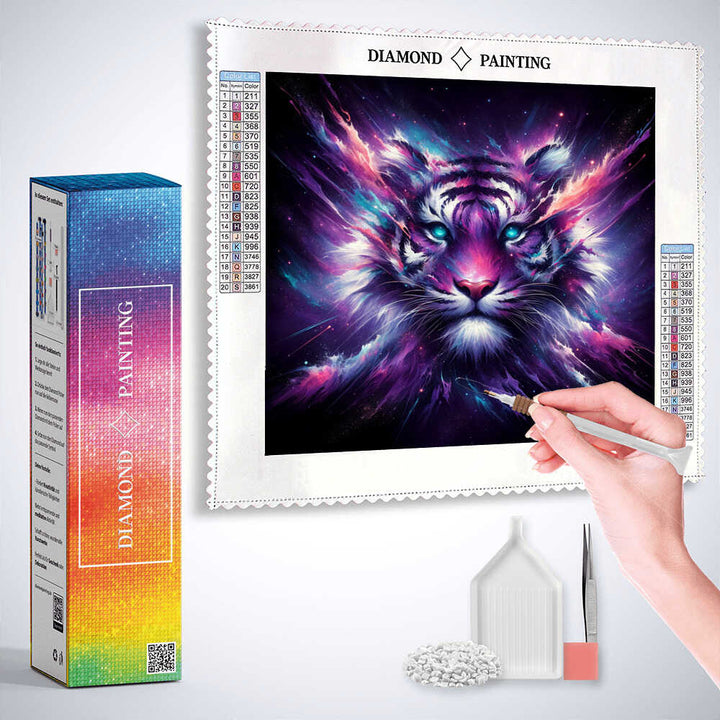 2+1 gratis! |  Diamond Painting - Lila Sternen Tiger