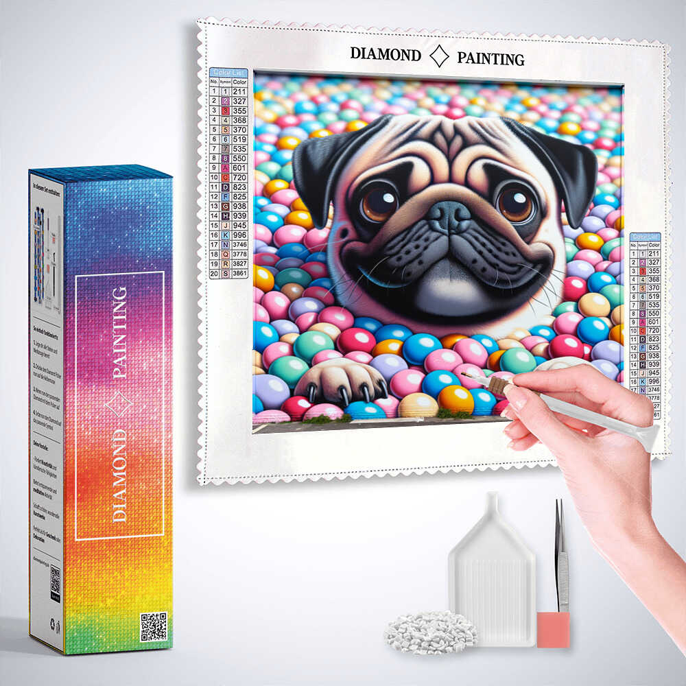 2+1 gratis! |  Diamond Painting - Mops in Bonbon Bad