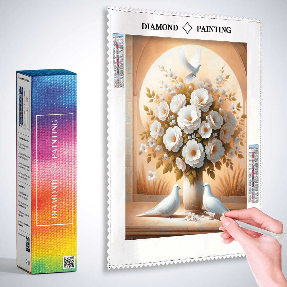 2+1 gratis! |  Diamond Painting - Friedenstauben Pärchen