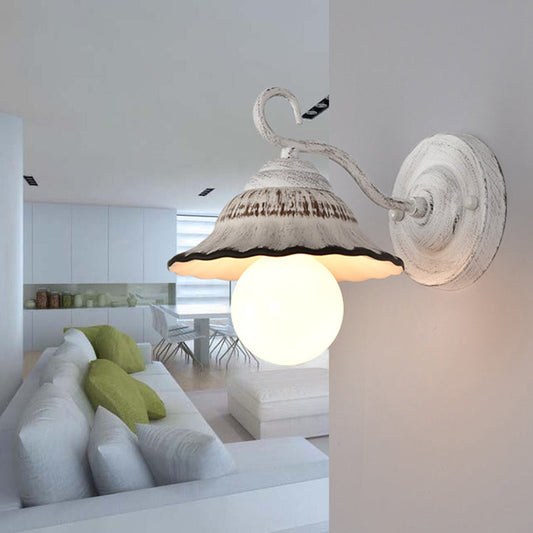 Traditionelle Rustikale Runde Cone Eisen Keramik 1-Licht Wand Sconce Lampe Für Wohnzimmer