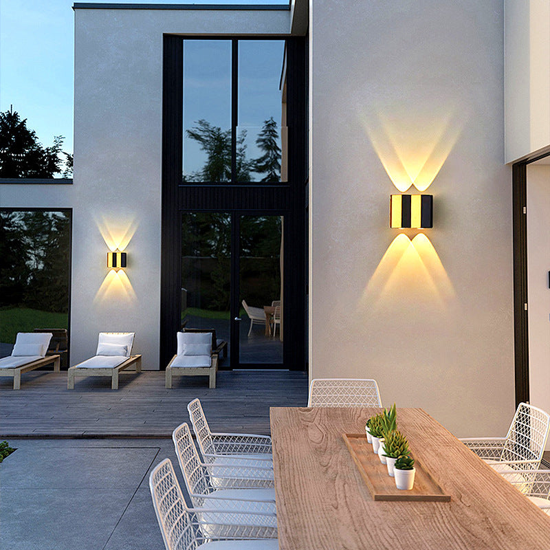 Moderne Einfachheit Wasserdichte Aluminium Rechteckige Gebogene Auf- und Abwärts LED Wandleuchte Lampe für Außenpatio