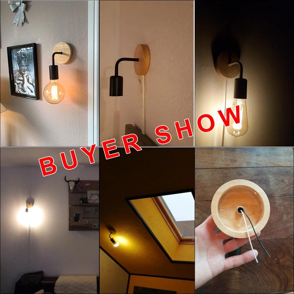 Holz Wandlampe Vintage Wandleuchten Leuchte E27 110V 220V Nachttisch Retro Lampe Industrielle Dekoration Esszimmer Schlafzimmer Licht