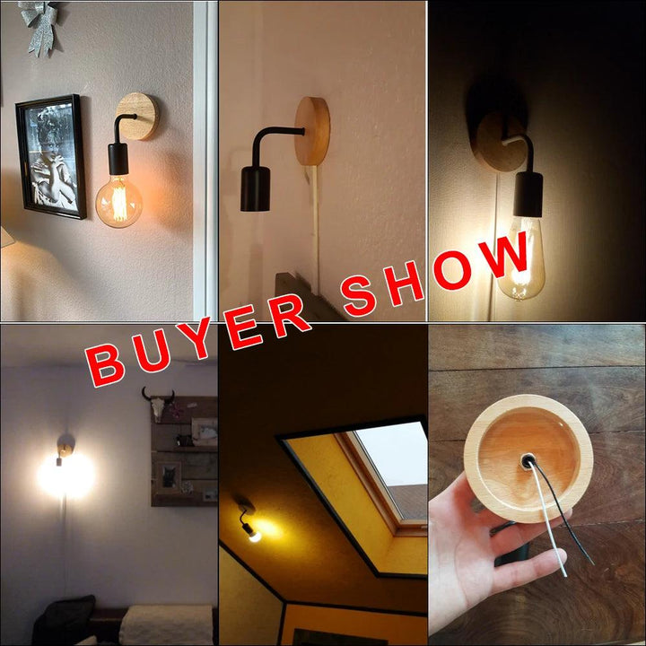 Holz Wandlampe Vintage Wandleuchten Leuchte E27 110V 220V Nachttisch Retro Lampe Industrielle Dekoration Esszimmer Schlafzimmer Licht
