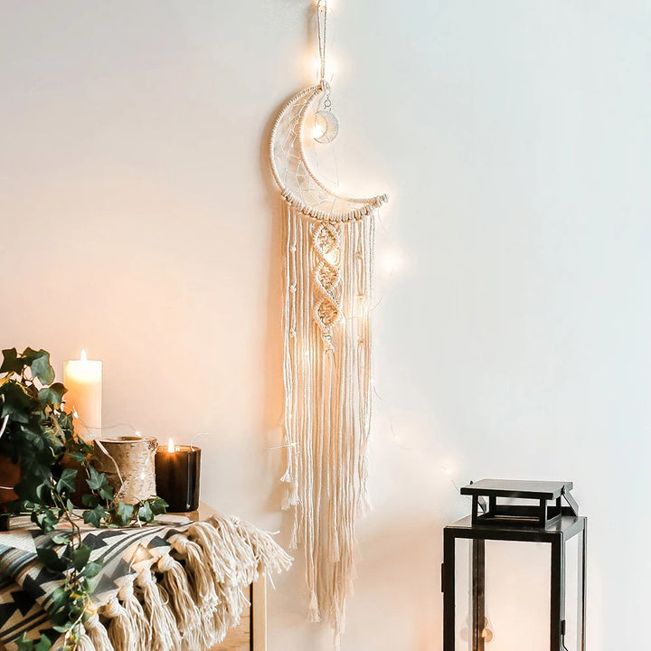 2+1 gratis! Makramee-Mond-Dekoration – Traumfänger im Boho-Stil für Ihre Wand - makramee