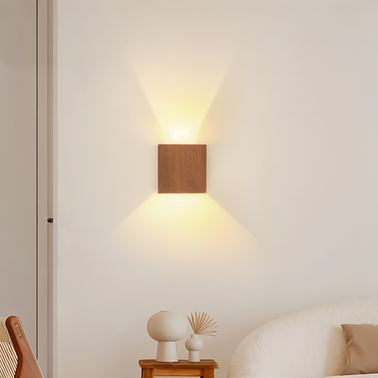 Boxy Wandlampe - Rechteckige Up & Down Beleuchtung Wandlampe aus Holz - Wandlampe LED für Schlafzimmer