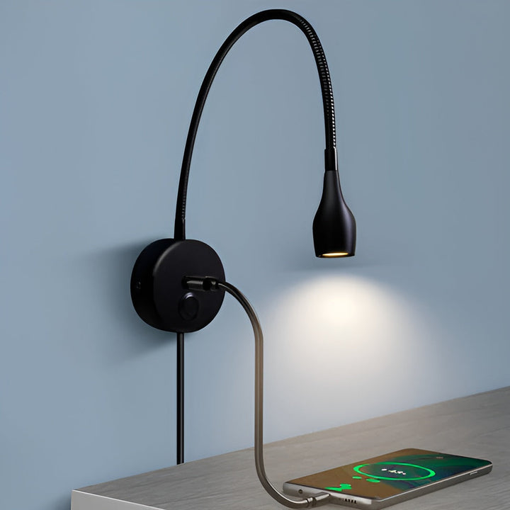 TouchGlow - 2-in-1-Schwanenhals-Wandleuchte mit USB-Ladegerät für gemütliche Leseabende