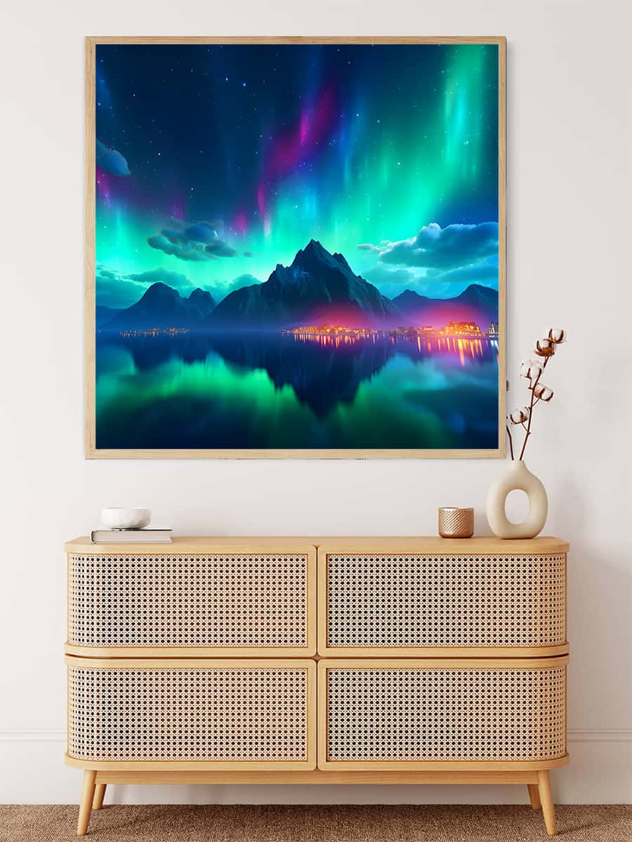 2+1 gratis! |  AB Diamond Painting - Polarlichter mit leuchtender Stadt