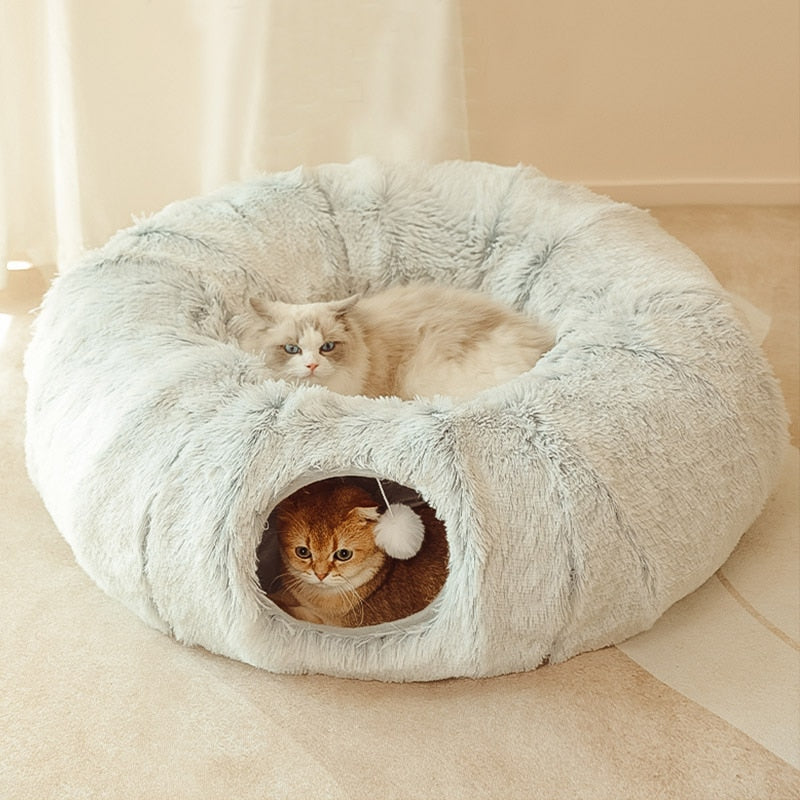 PlushParadise™ - 2-in-1 Rundes Katzenbett und Tunnelspielzeug