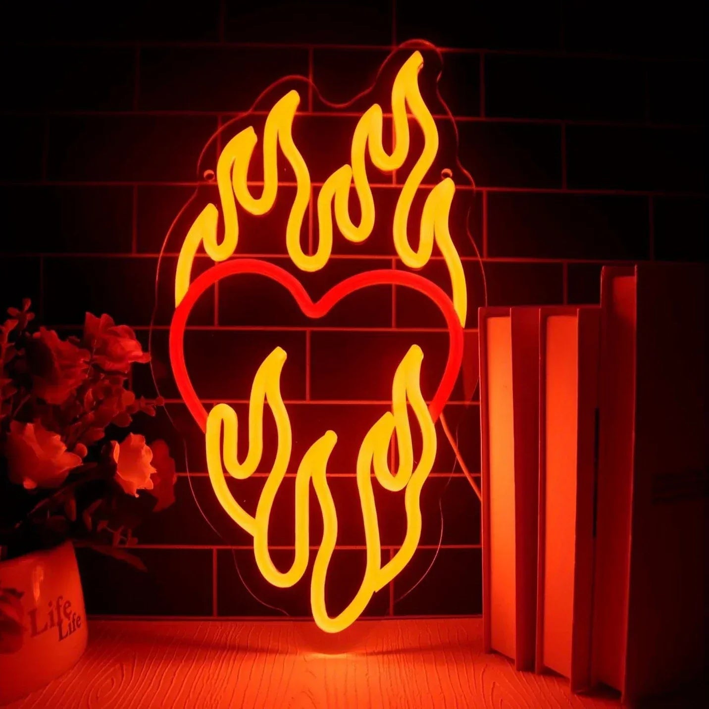 Herz auf Feuer Neonlicht