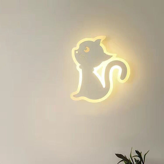 Moderne Schlichtheit Cartoon Katze Eisen Acryl LED Wandlampe für Schlafzimmer