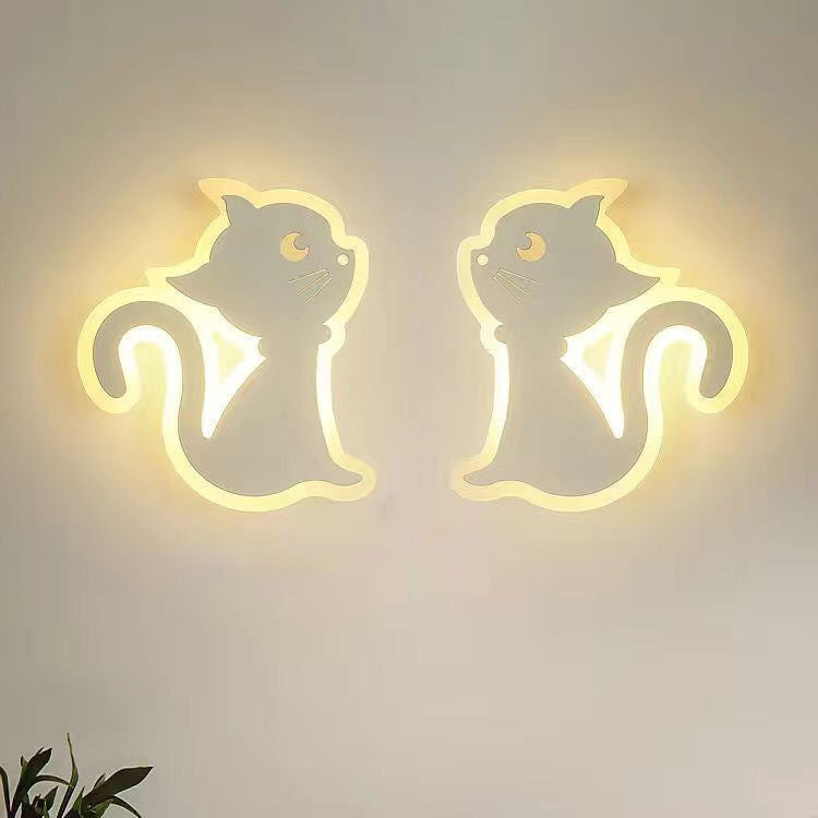 Moderne Schlichtheit Cartoon Katze Eisen Acryl LED Wandlampe für Schlafzimmer