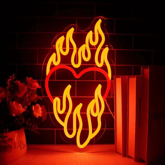 Herz auf Feuer Neonlicht