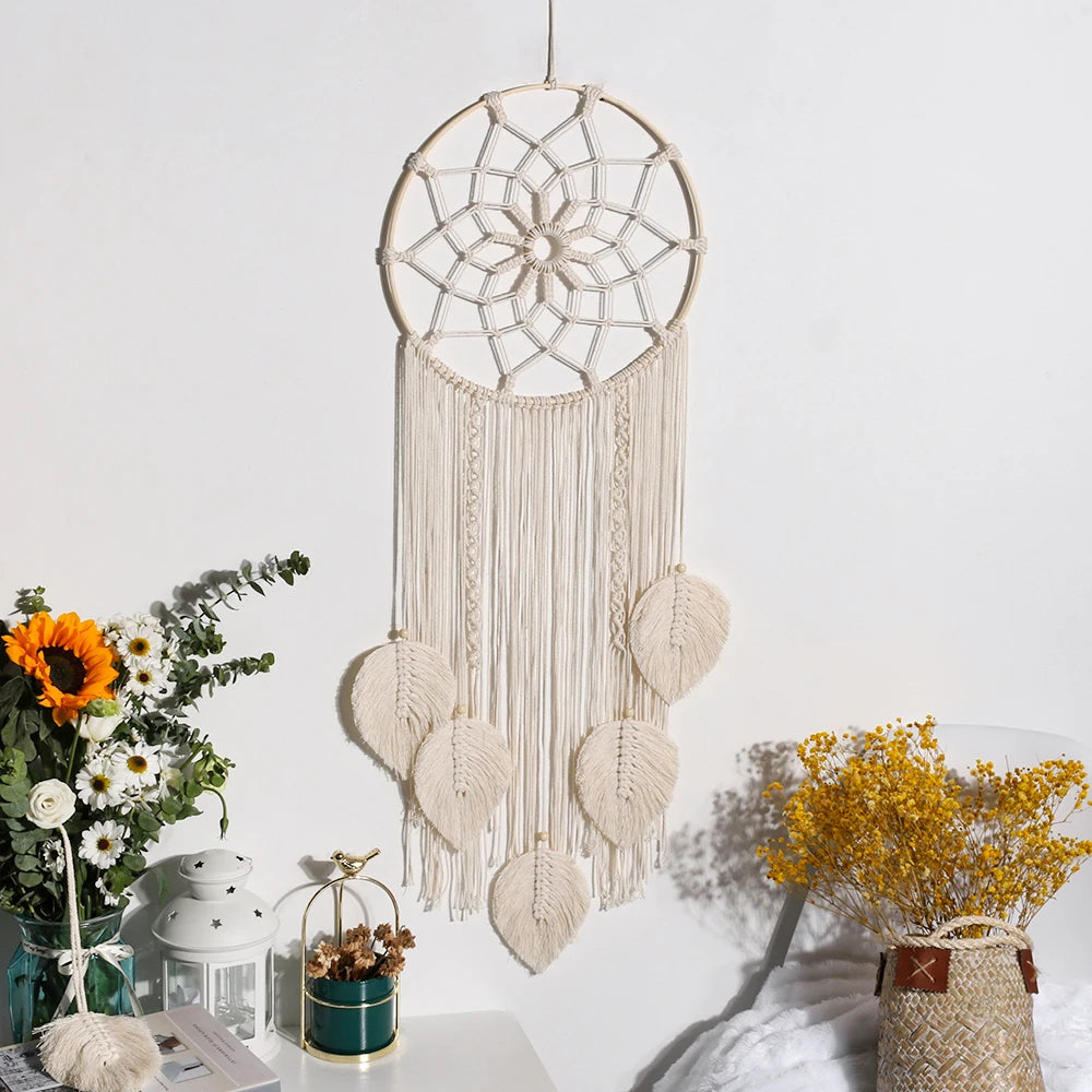 2+1 gratis! Makramee-Wandkunst mit hängenden Blättern – Boho-Dekoration für Ihr Zuhause - makramee