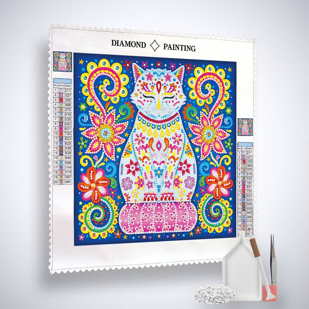 2+1 gratis! |  Diamond Painting Nachtleuchtend - Katze mit Blumen