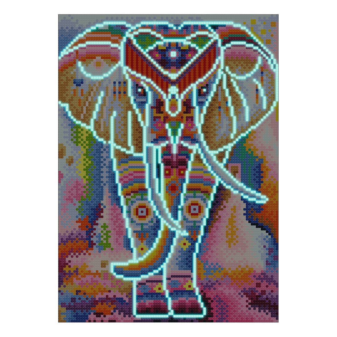 2+1 gratis! |  Diamond Painting Nachtleuchtend - Elefant läuft, Abstrakt