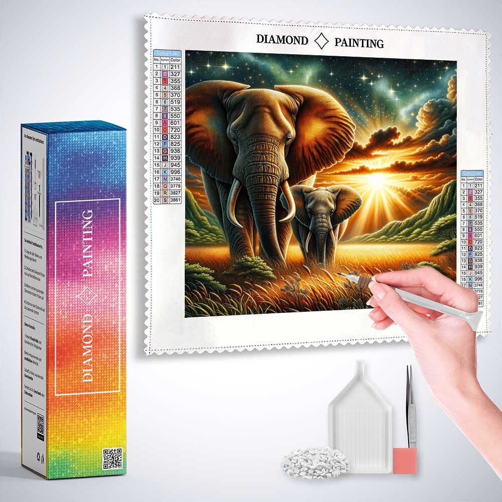 2+1 gratis! |  Diamond Painting - Elefantenpaar Afrika
