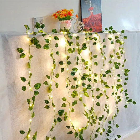 Künstliche Weinrebe Feenlichter | Batteriebetriebene Blumen Grün Blatt Lichterkette