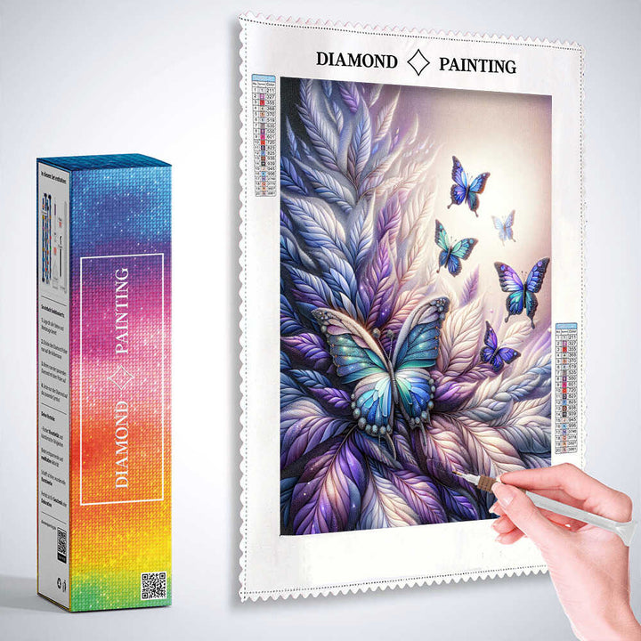 2+1 gratis! |  Diamond Painting - Schmetterlinge lila Blätter