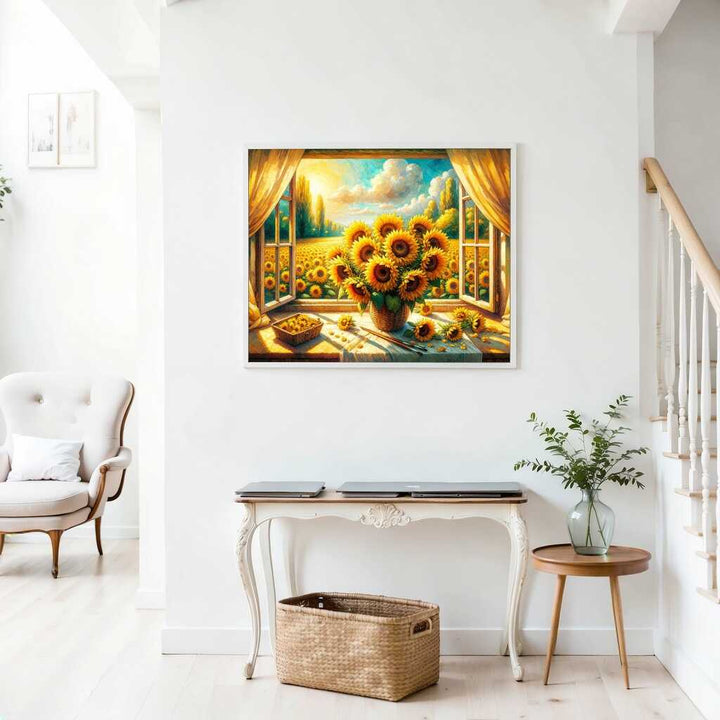 2+1 gratis! |  Diamond Painting - Sonnenblumenstrauß am Fenster