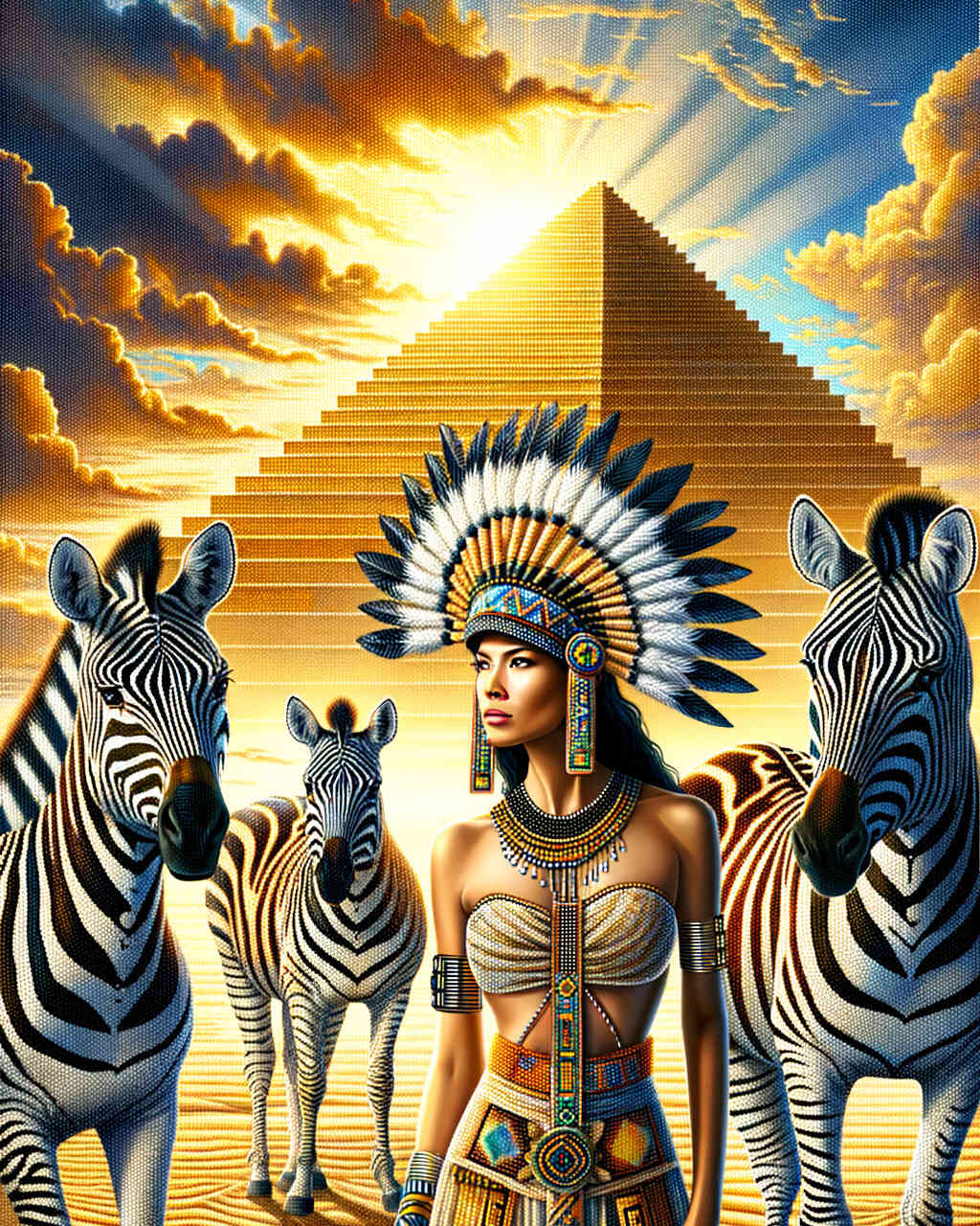2+1 gratis! |  Diamond Painting - Zebra und Tempel