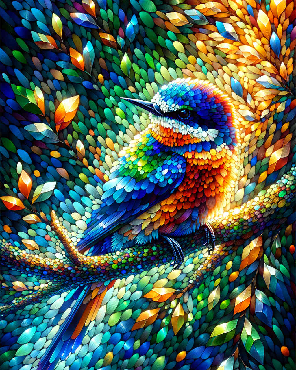 2+1 gratis! |  Diamond Painting - Buntgefiederter Vogel auf Ast