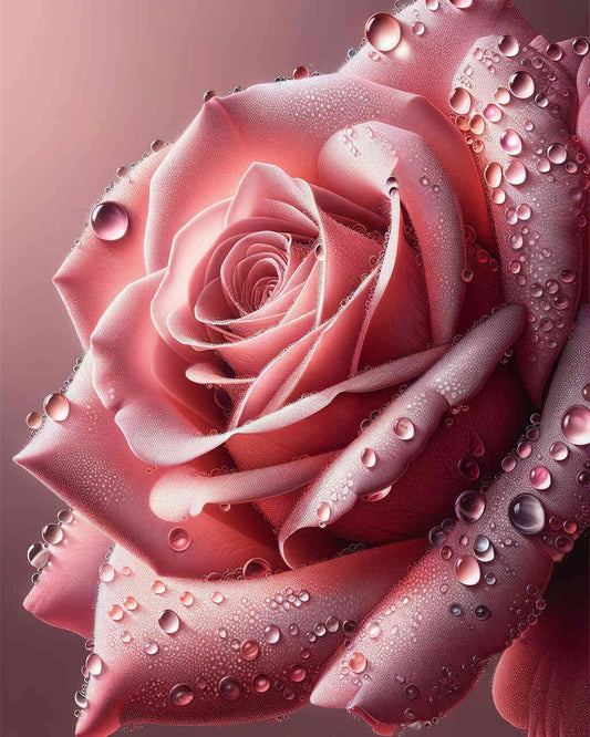 2+1 gratis! |  Diamond Painting - Rosa Rose, Wassertropfen