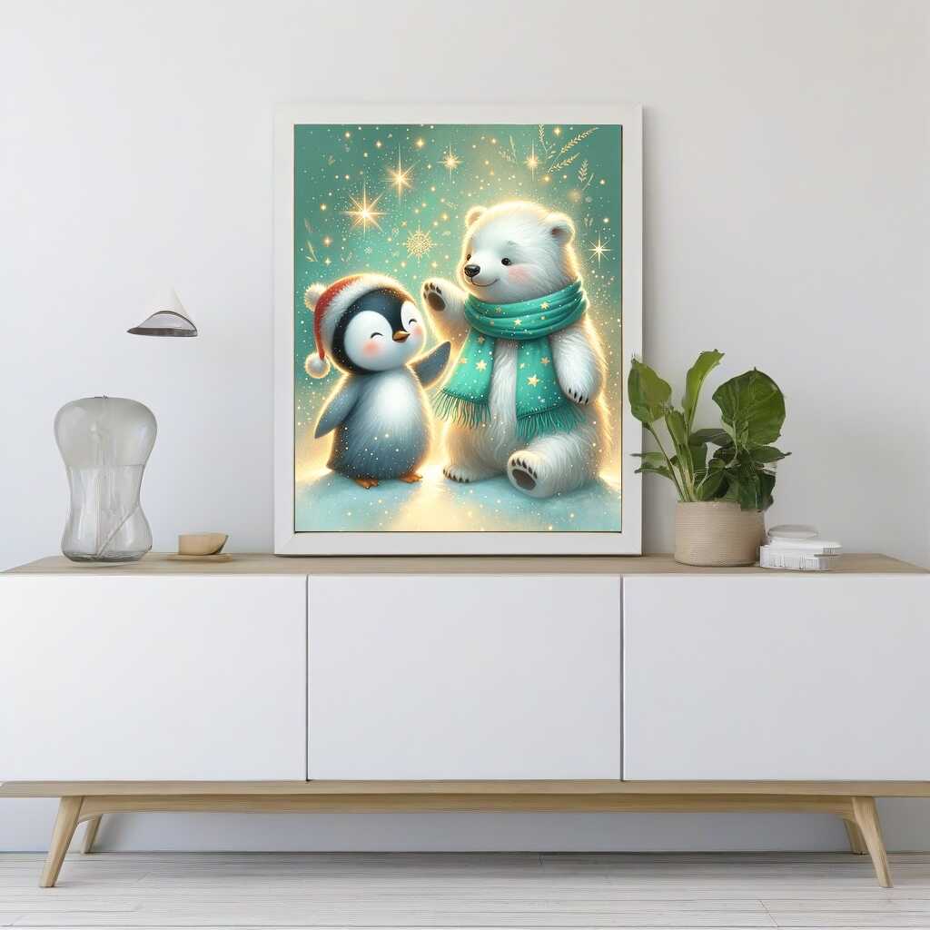 2+1 gratis! |  Diamond Painting - Eisbär und Pinguin Freundschaft