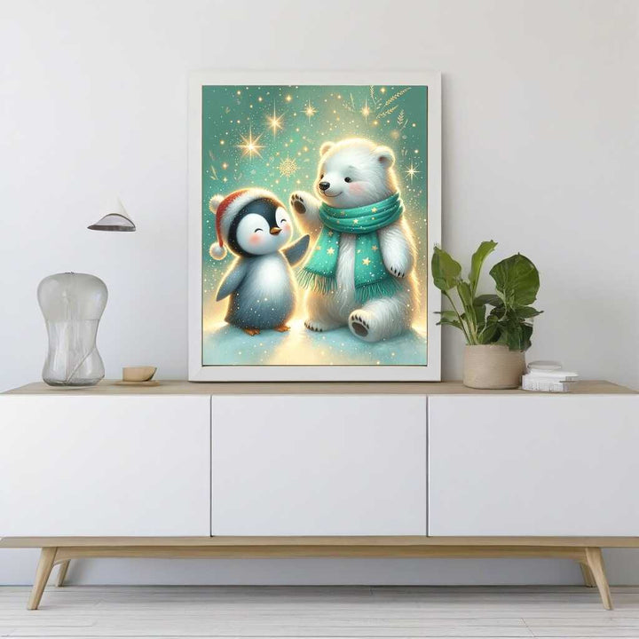 2+1 gratis! |  Diamond Painting - Eisbär und Pinguin Freundschaft