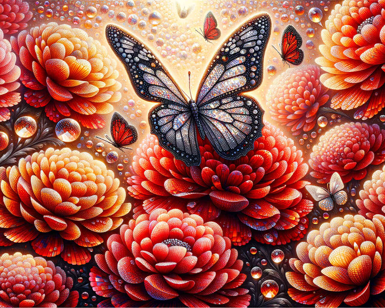 2+1 gratis! |  Diamond Painting - Schmetterling, rote Blumen