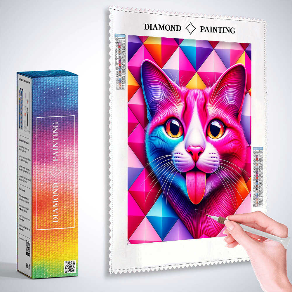 2+1 gratis! |  Diamond Painting - Katze streckt Zunge heraus