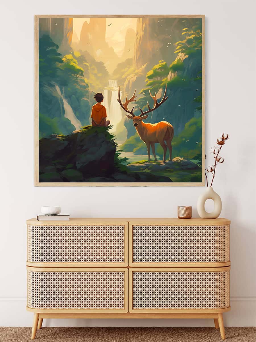 2+1 gratis! |  Diamond Painting - Junge mit Hirsch im Wald