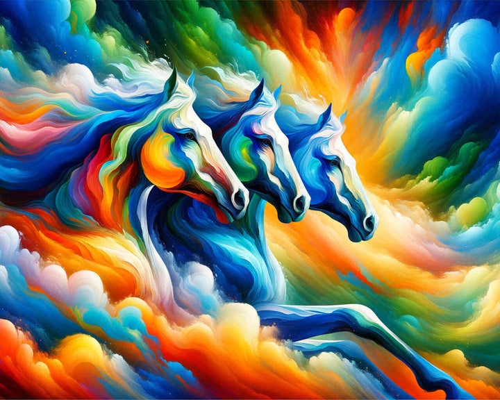 2+1 gratis! |  Diamond Painting - bunte Pferde