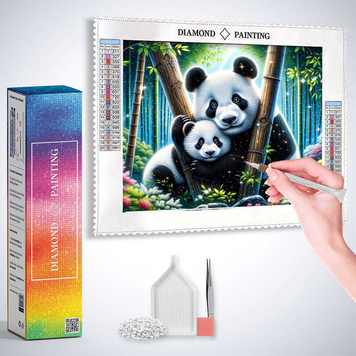 2+1 gratis! |  Diamond Painting - Pandafamilie, Baumstämme