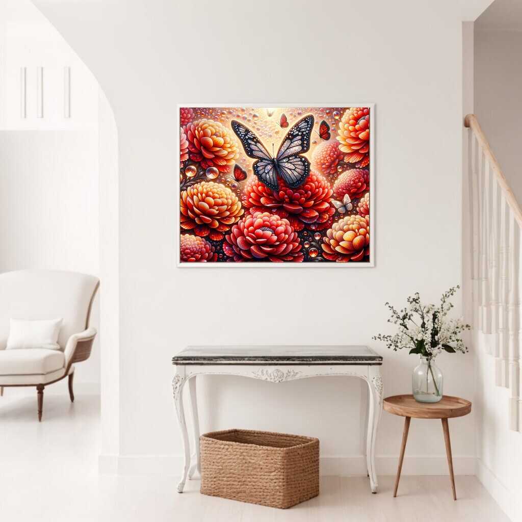 2+1 gratis! |  Diamond Painting - Schmetterling, rote Blumen