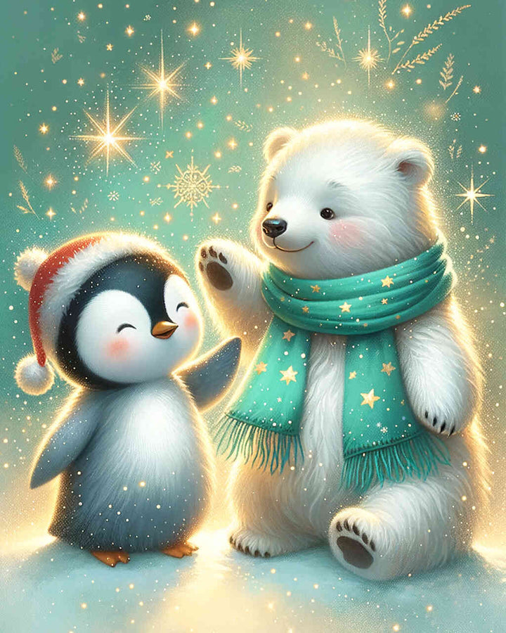 2+1 gratis! |  Diamond Painting - Eisbär und Pinguin Freundschaft