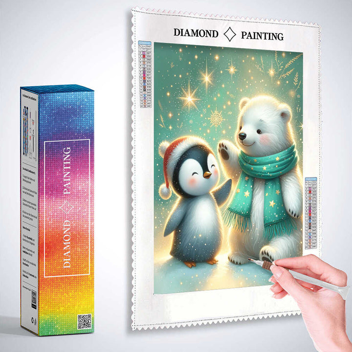 2+1 gratis! |  Diamond Painting - Eisbär und Pinguin Freundschaft