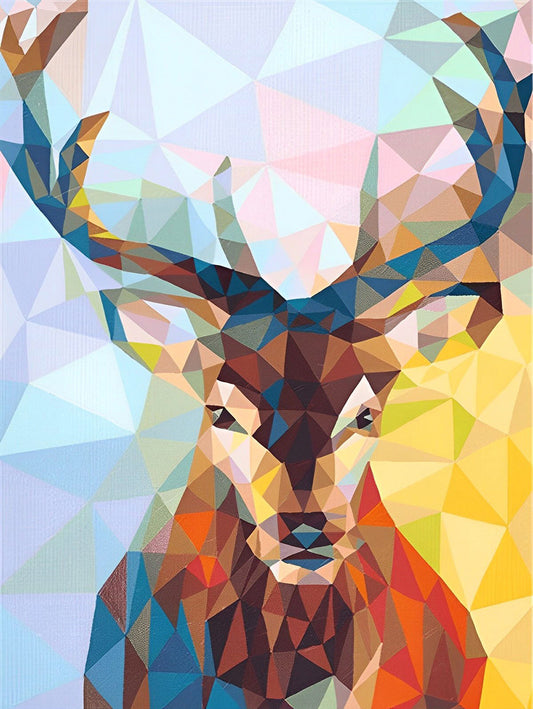 2+1 gratis! - Malen nach Zahlen -  Geometrischer farbiger Hirsch Malen nach Zahlen