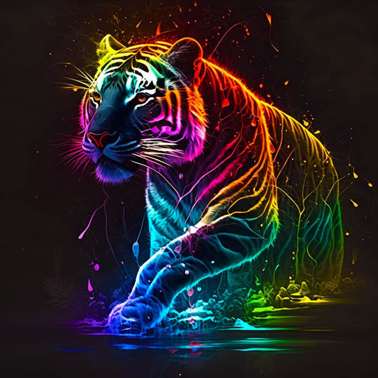 2+1 gratis! |  Diamond Painting - Neon Tiger