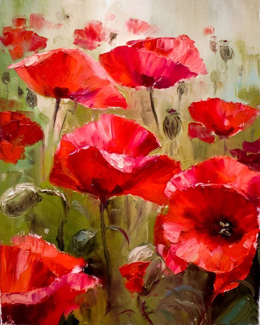 2+1 gratis! - malen nach zahlen - Rote Mohnblumen im Herbst Malen nach Zahlen