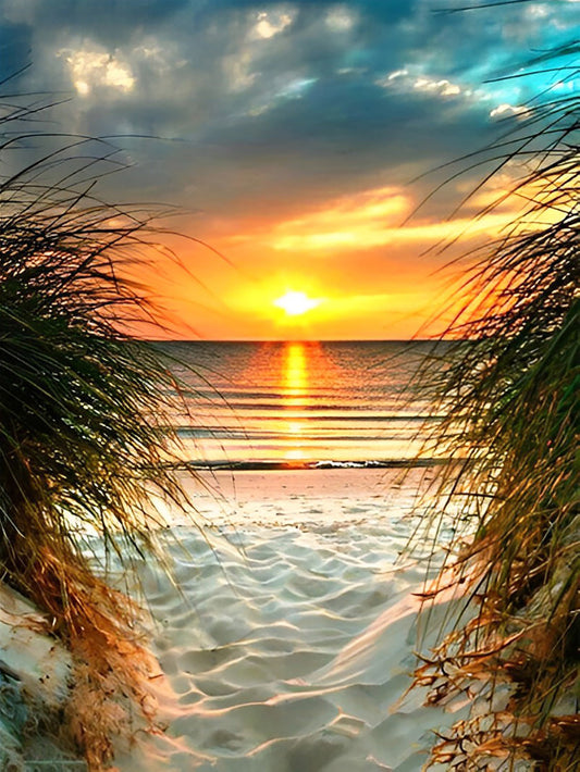 2+1 gratis! - Malen nach Zahlen -  Sandstrand bei Sonnenuntergang Malen nach Zahlen