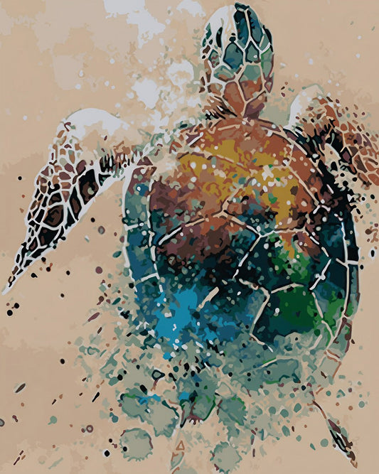2+1 gratis! - Malen nach Zahlen -  Schildkröte im Wassermalfarben-Stil Malen nach Zahlen