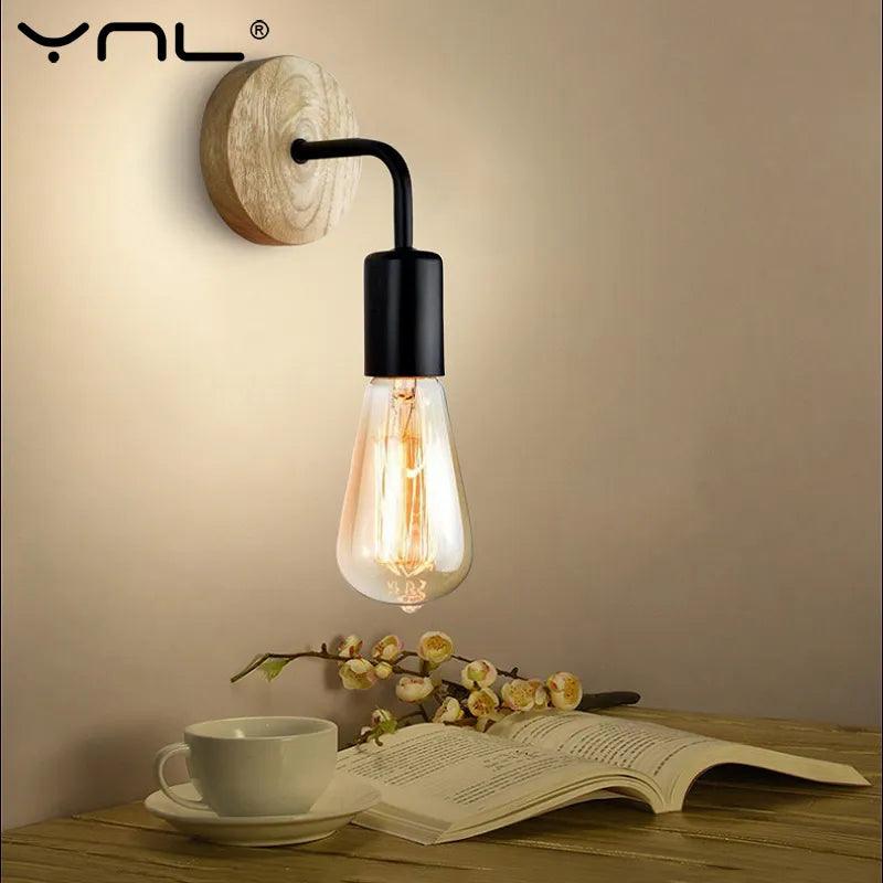 Holz Wandlampe Vintage Wandleuchten Leuchte E27 110V 220V Nachttisch Retro Lampe Industrielle Dekoration Esszimmer Schlafzimmer Licht