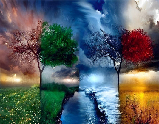 2+1 gratis! - Malen nach Zahlen -  Vier Jahreszeiten Baum Malen nach Zahlen