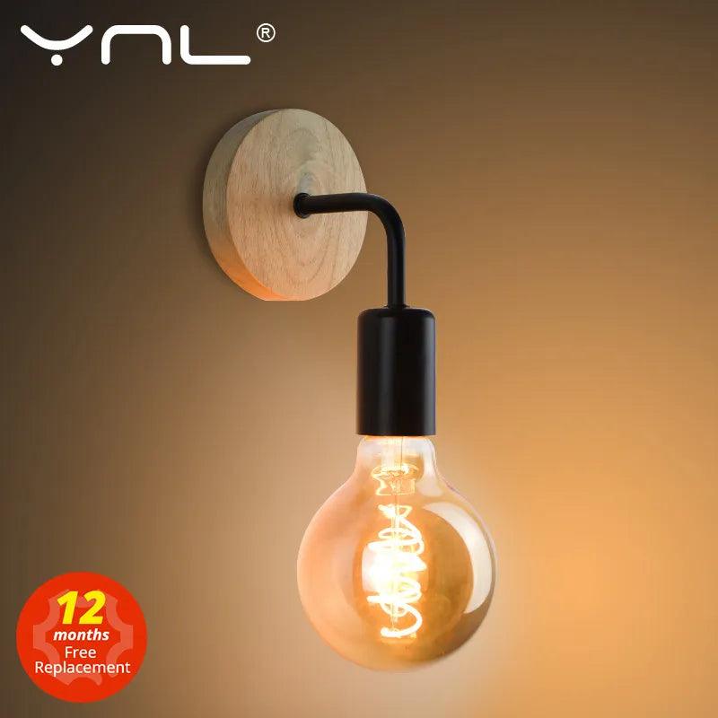 Holz Wandlampe Vintage Wandleuchten Leuchte E27 110V 220V Nachttisch Retro Lampe Industrielle Dekoration Esszimmer Schlafzimmer Licht